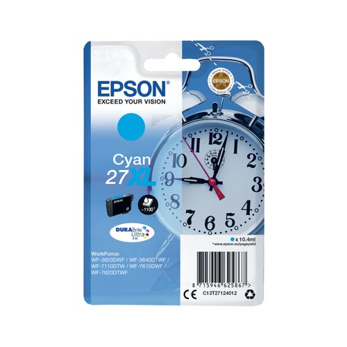 Epson 27XL Alarm Clock DURABrite Ultra Ink Cartridge High Yield Cyan C13T27124012