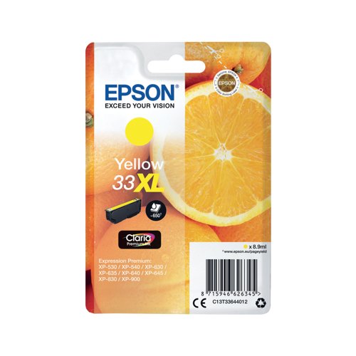 Epson 33XL Oranges Ink Cartridge High Yield Yellow C13T33644012