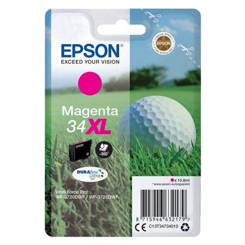 Epson 34XL Golf Ball DURABrite Ultra Ink Cartridge High Yield Magenta C13T34734010