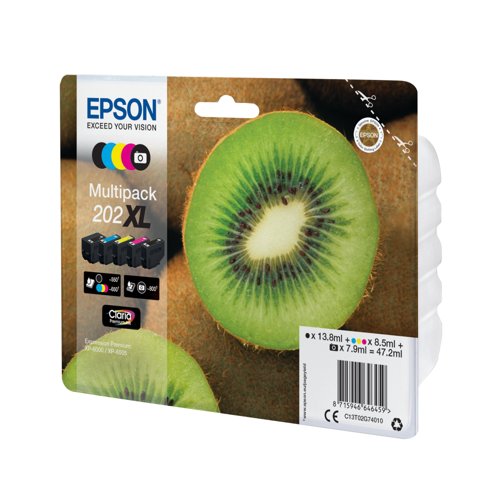 Epson 202XL Kiwi Claria Premium Ink Cartridge High Yield CMYK/Photo Black Multipack C13T02G74010