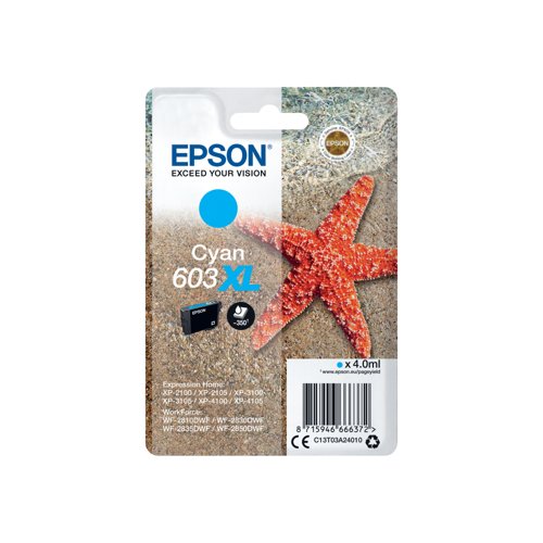 Epson 603XL Starfish Ink Cartridge High Yield Cyan C13T03A24010