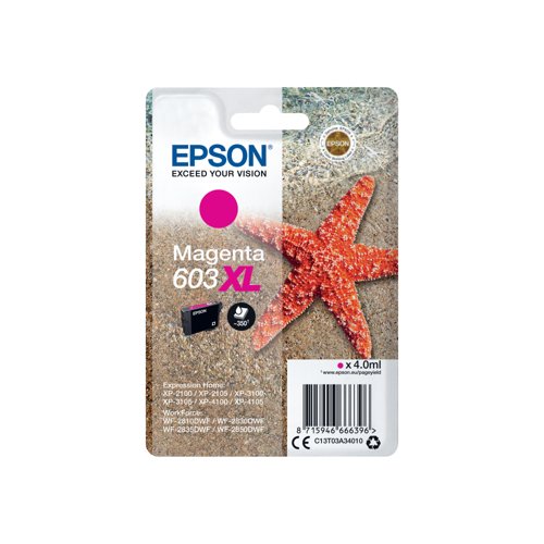 Epson 603XL Starfish Ink Cartridge High Yield Magenta C13T03A34010