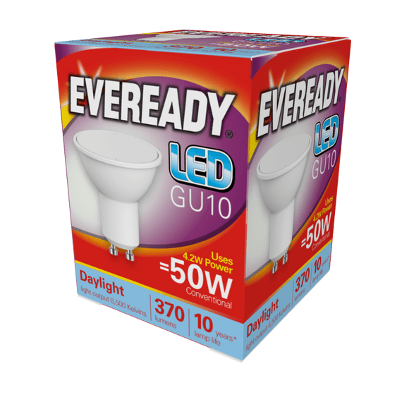 Eveready 4.7w GU10 6500k LED Bulb - Daylight 10,000 Hour Bulbs