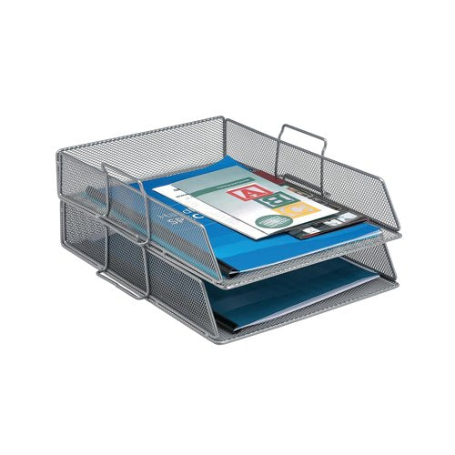 5 Star Mesh Letter Tray Scratch Resistant Stackable Front Load Portrait Foolscap Silver 287901