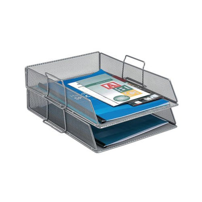 5 Star Mesh Letter Tray Scratch Resistant Stackable Front Load Portrait Foolscap Silver 287901