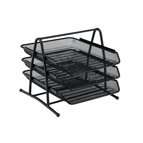 5 Star Mesh Letter Tray 3 Tier Scratch Resistant Stackable Front Load Portrait Foolscap Black 28