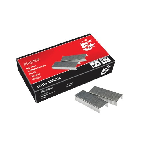 5 Star Staples Galvanised Steel Wire with a Chiselled Point 26/6 (Pack of 5000) 296204
