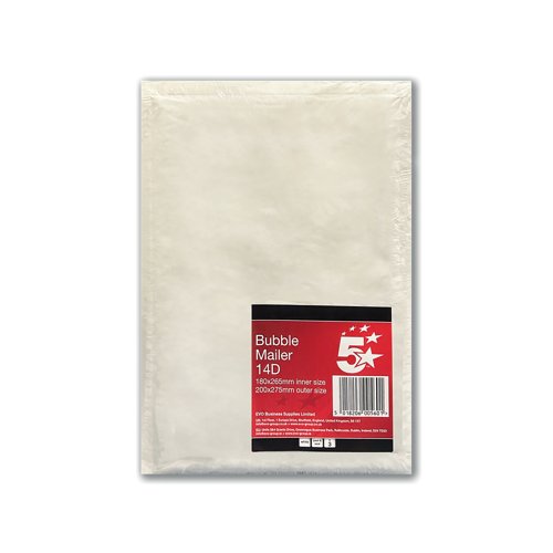 5 Star Bubble Mailer Size 14D 170x265mm Internal (Pack of 3) 600560