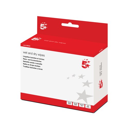 5 Star Cleaning Sachets of Wet and Dry Wipes (Pack of 20) 668035