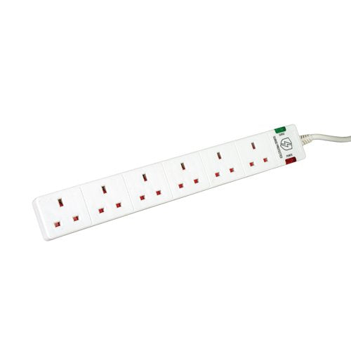 5 Star 6-Gang Surge Protection Extension Lead 2m White FS668151