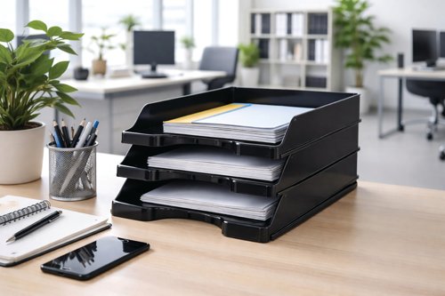 5 Star Self Stacking Letter Tray Black FS676658