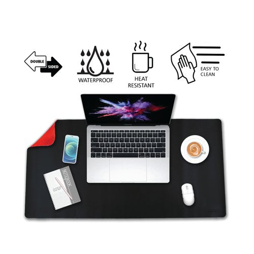 5 Star Double Sided Heat-Resistant Desk Mat 800x400mm Faux Leather Black/Red