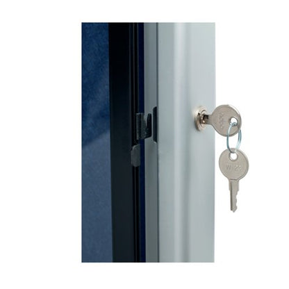 5 Star Glazed Noticeboard with Swing Door Locking Aluminium Frame Blue Felt 900x600mm 937637