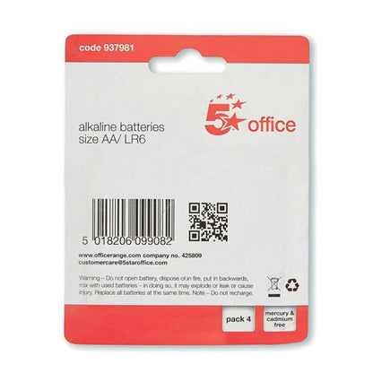 5 Star Office Batteries AA (Pack of 4)