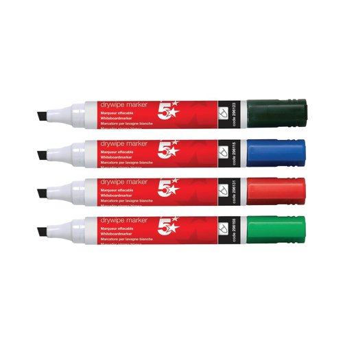 5 Star Drywipe Marker Chisel Tip Xylene/Toluene-free 2-5mm Line Wallet Assorted (Pack of 6) 9386