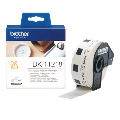 Brother Label Roll 24mm Round 1000 Per Roll Black on White DK11218