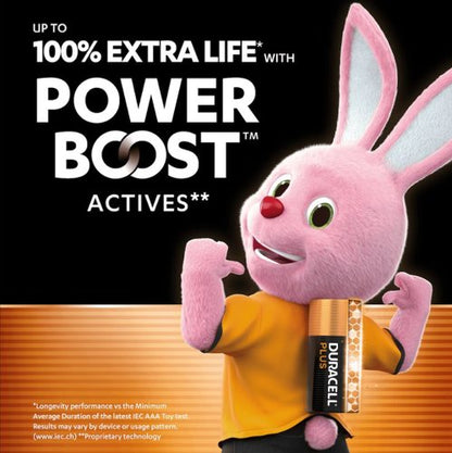 Duracell Plus AAA Battery Alkaline 100% Extra Life Power Boost (Pack of 4) 5009378+