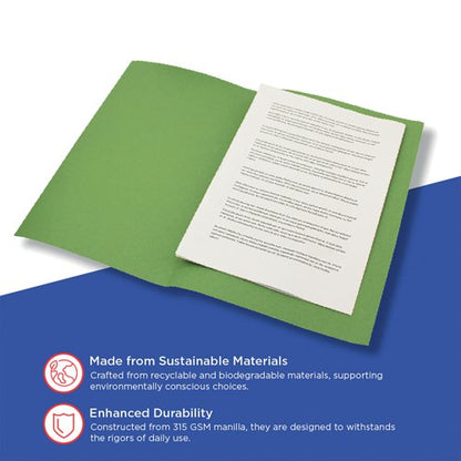 Exacompta Guildhall Square Cut Folder 315gsm Foolscap Green (Pack of 100) FS315-GRNZ
