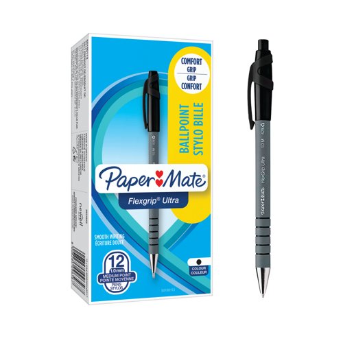 PaperMate Flexgrip Ultra Ballpoint Pen Medium Black (Pack of 12) S0190113