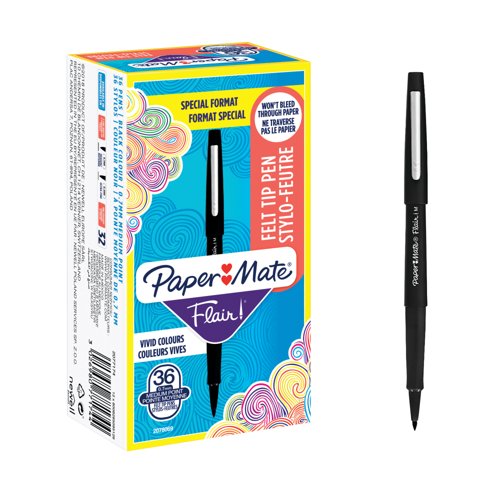 PaperMate Flair Felt Tip Pens Medium Black (Pack of 36) 2077174