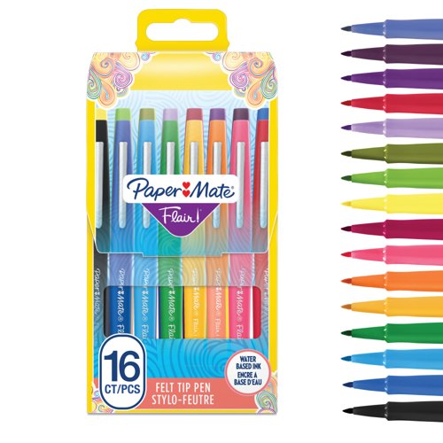 Papermate Flair Original Felt Tip Pens Assorted (Pack of 16) 2061394