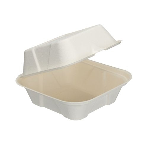 Go-Pak Bagasse Burger Box Square 6 Inch White (Pack of 500) D06001