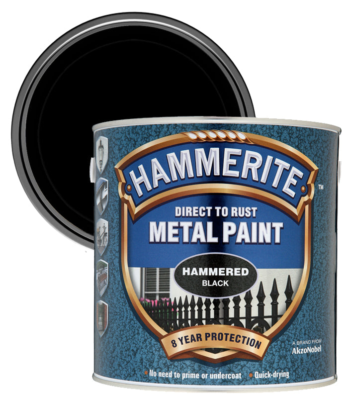 Hammerite Direct To Rust Metal Paint - Hammered Black Finish 250Ml