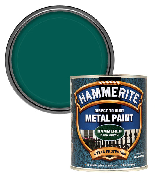 Hammerite  Direct To Rust Metal Paint - Hammered Dark Green Finish 250Ml