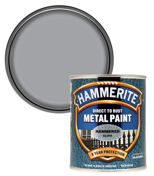 Hammerite  Direct To Rust Metal Paint - Hammered Silver Finish 250Ml
