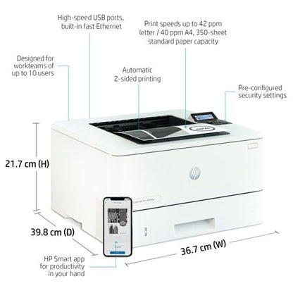HP LaserJet Pro 4002dw A4 Wireless Mono Laser Printer 2Z606F#B19
