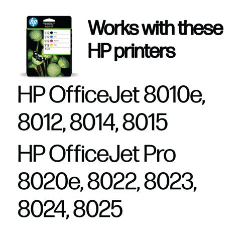 HP 912 Original Ink Cartridge 2.93/8.29-ml CMYK 4-pack 6ZC74AE