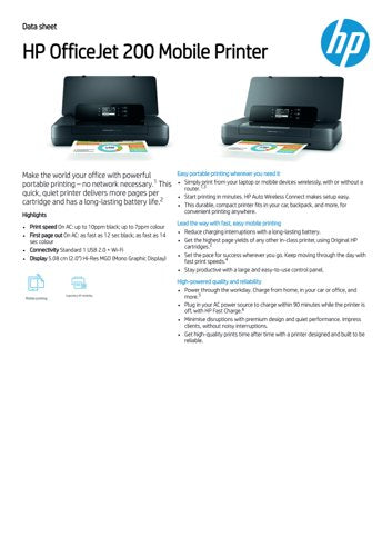 HP OfficeJet 200 Mobile Colour Inkjet Printer CZ993A#BHC