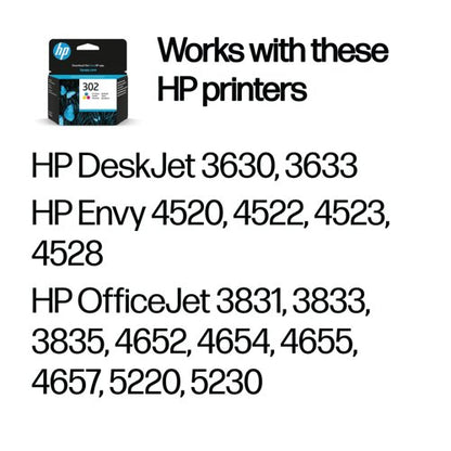 HP 302 Original Ink Cartridge 4-ml Tri-color F6U65AE