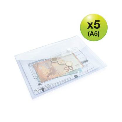 Rapesco Eco Recycled Popper Wallet A5 Clear (Pack of 5) 1588