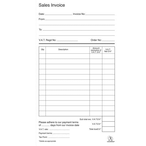 Challenge Duplicate Invoice Single VAT Column Book 100 Sets 210x130mm (Pack of 5) 100080412
