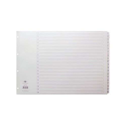 Concord Index 1-20 A3 White Board with Clear Mylar Tabs 04801/CS48