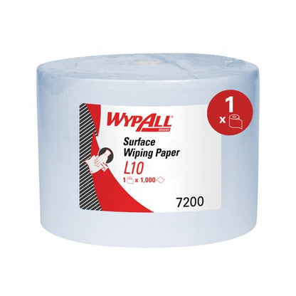 Wypall L10 Surface Wiping Paper Roll 1-Ply x1000 Sheets Blue 7200