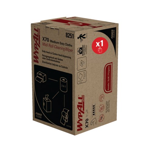 Wypall X70 Power Clean Midi Cleaning Wiper Roll x215 Cloths Blue 8251
