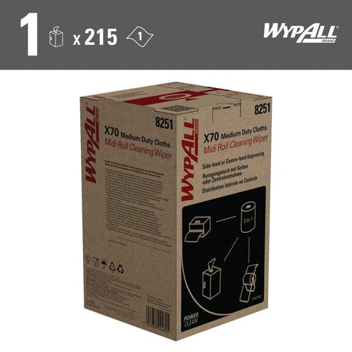 Wypall X70 Power Clean Midi Cleaning Wiper Roll x215 Cloths Blue 8251