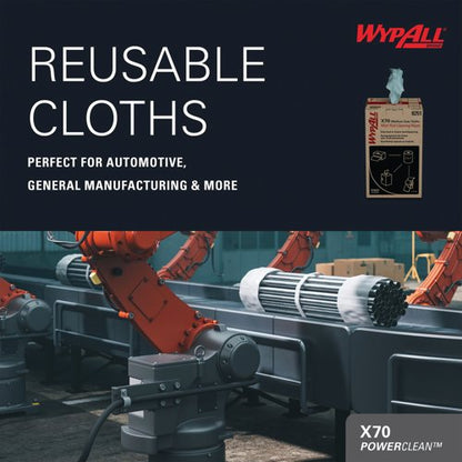 Wypall X70 Power Clean Midi Cleaning Wiper Roll x215 Cloths Blue 8251