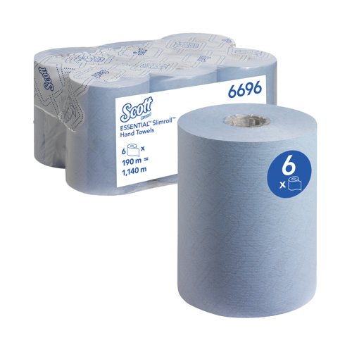 Scott Slimroll Paper Hand Towel Roll 1-Ply 190m Blue Pack of 6 6696