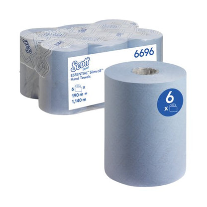 Scott Slimroll Paper Hand Towel Roll 1-Ply 190m Blue Pack of 6 6696
