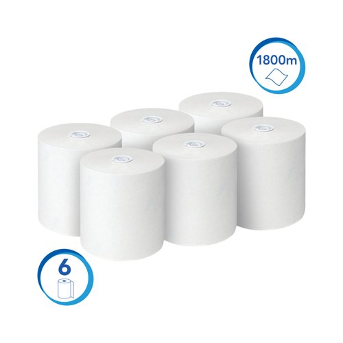 Scott Disposable Paper Hand Towel Roll 1-Ply 300m White Pack of 6 6622