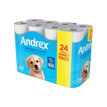 Andrex Complete Clean Toilet Roll 2-Ply 190 Sh/Roll Pack of 24 4970614