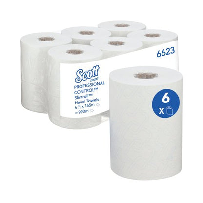Scott Slimroll Paper Hand Towel Roll 1-Ply 165m White Pack of 6 6623