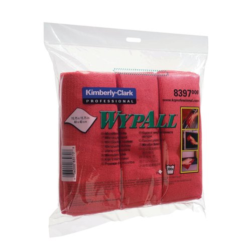 Wypall Microfibre Cloths 400x400mm Red Pack of 6 8397