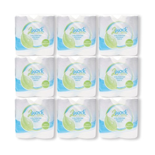 2Work Recycled Toilet Roll 2-Ply 200 Sheets (Pack of 36) KF03809