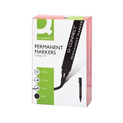 Q-Connect Permanent Marker Pen Chisel Tip Black (Pack of 10) KF26042