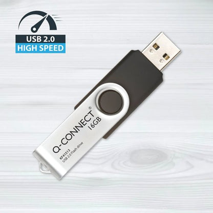 Q-Connect USB 2.0 Swivel 16GB Flash Drive Silver/Black KF41513