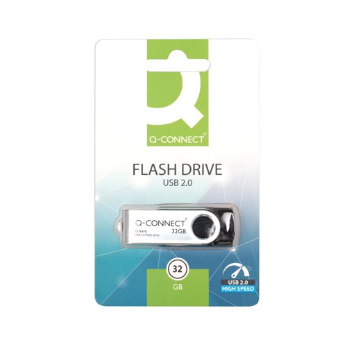 Q-Connect USB 2.0 Swivel 32GB Flash Drive Silver/Black KF76970